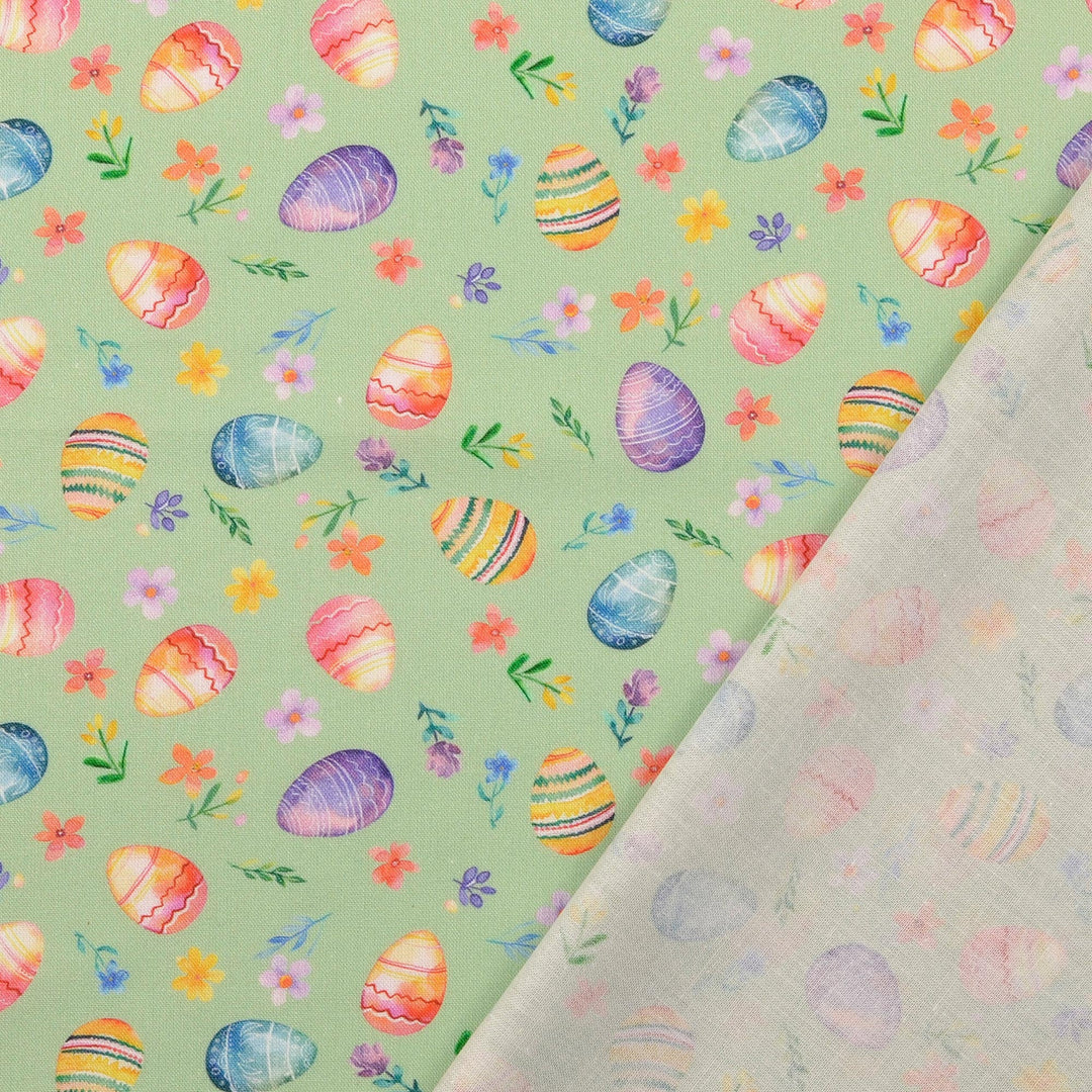 Tissu Coton - Oeufs de pâques vert