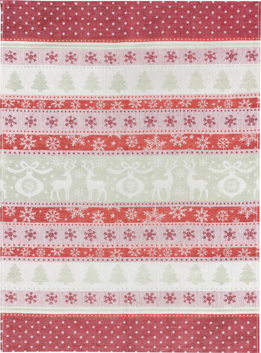 Linge de Cuisine Mi-Fil Noël- Cerfs et Flocons de Neige