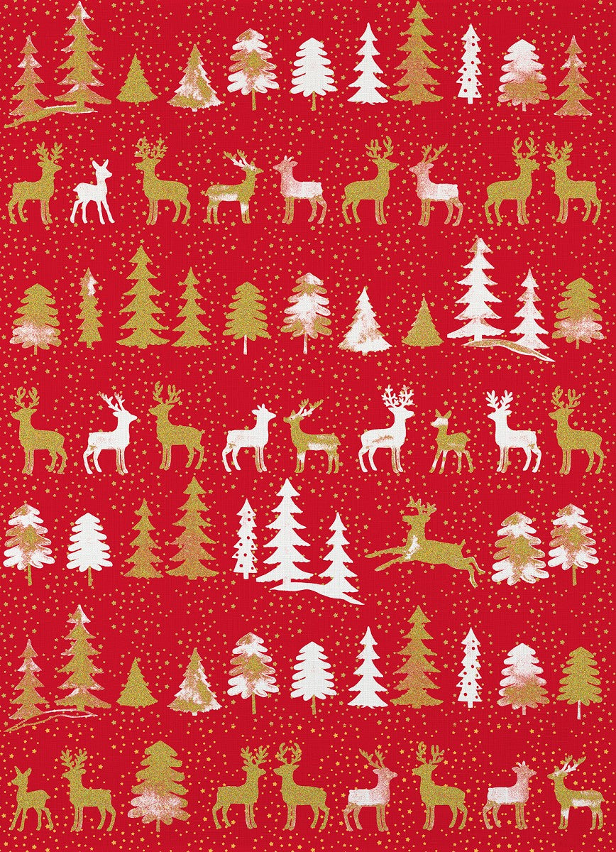 Linge de Cuisine Mi-Fil Noël -Cerfs Dorés