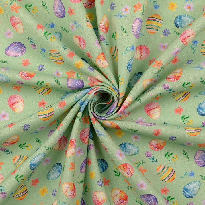 Tissu Coton - Oeufs de pâques vert