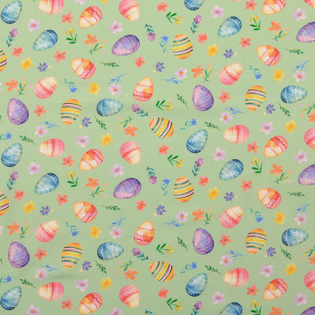 Tissu Coton - Oeufs de pâques vert