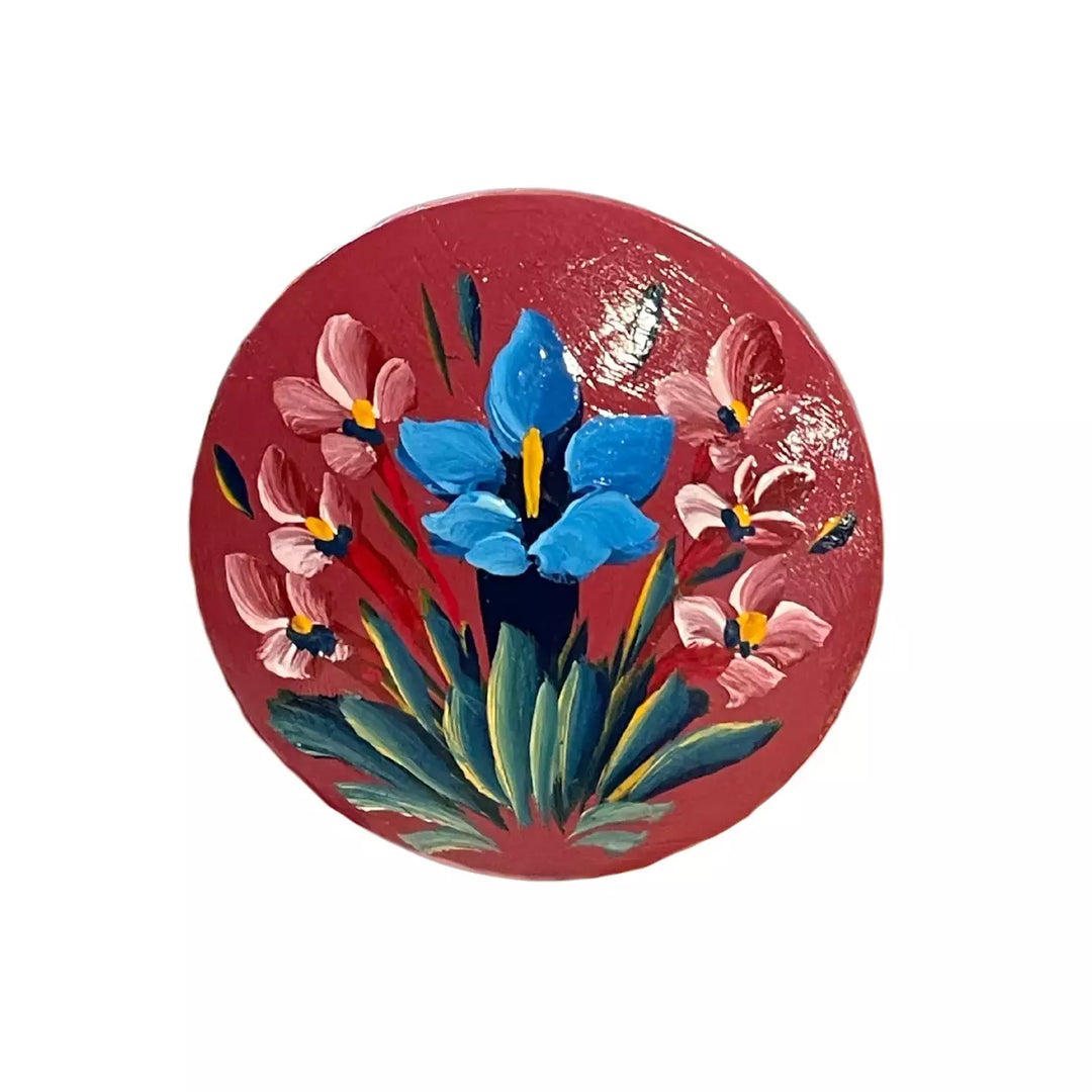 Broche pour Dzaquillon- Fleurs sur Fond Bordeaux