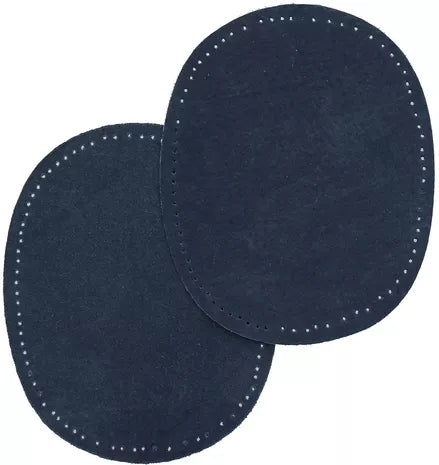 2 Patchs- Thermocollant-Patch Veritable Cuir Oval, Bleu Fond