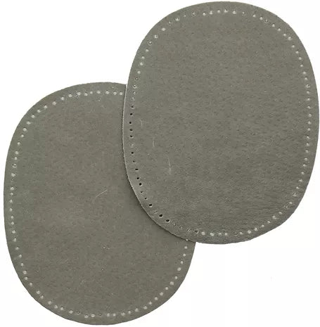 2 Patchs- Thermocollant-Patch Veritable Cuir Oval, Gris