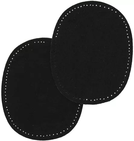 2 Patchs- Thermocollant-Patch Veritable Cuir Oval, Noir