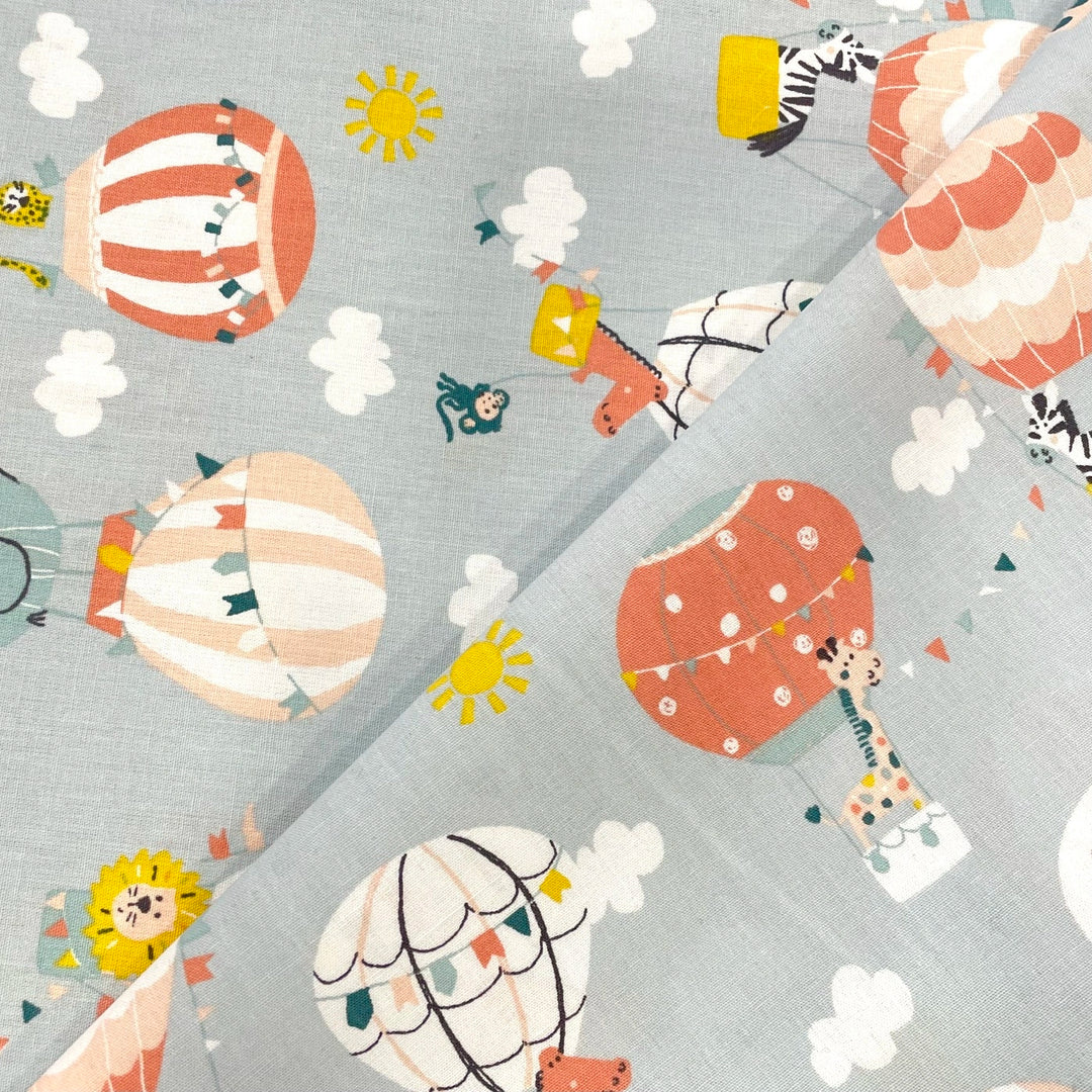 Tissu Coton - Montgolfières et animaux