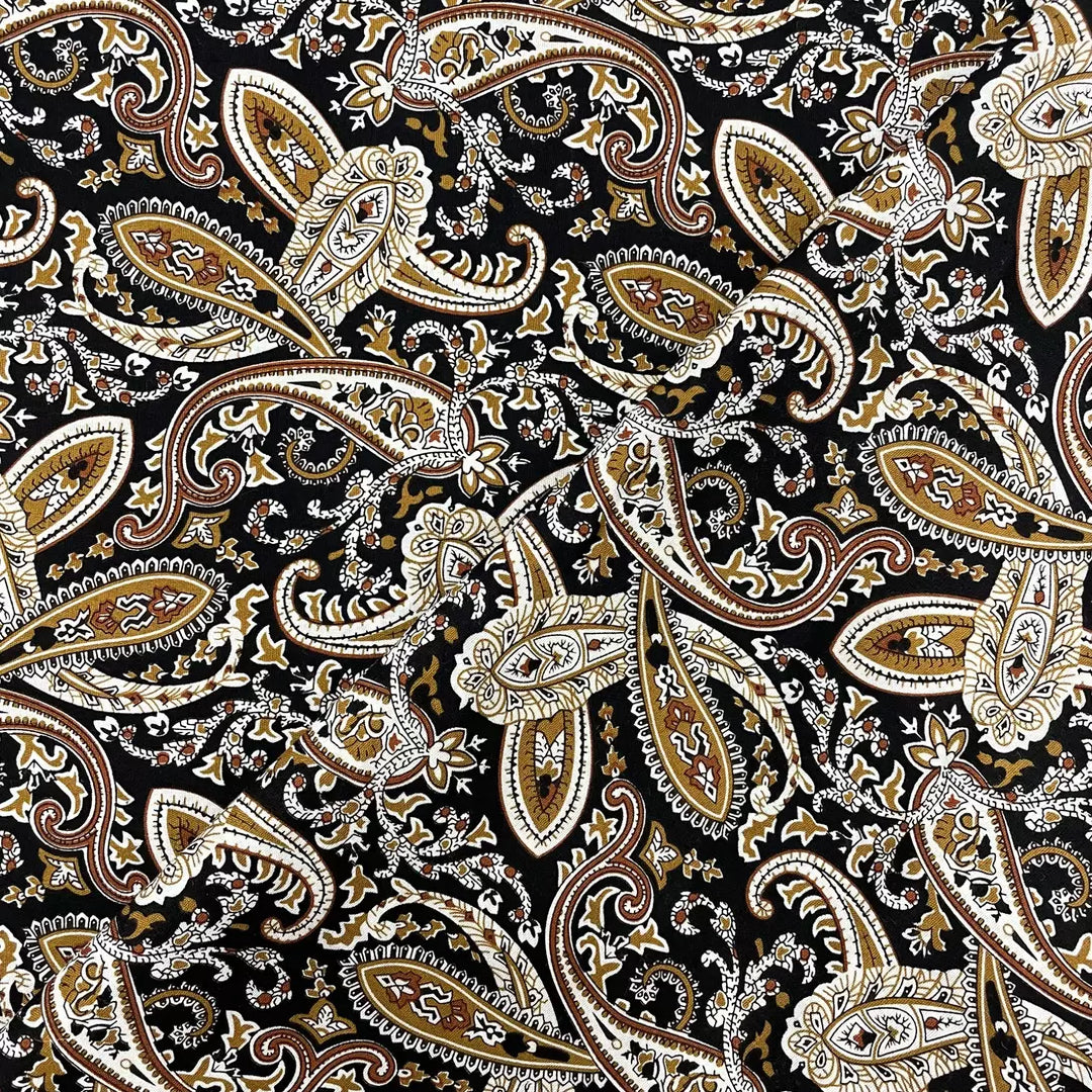 Tissu Coton - Paisley Noir et Camel