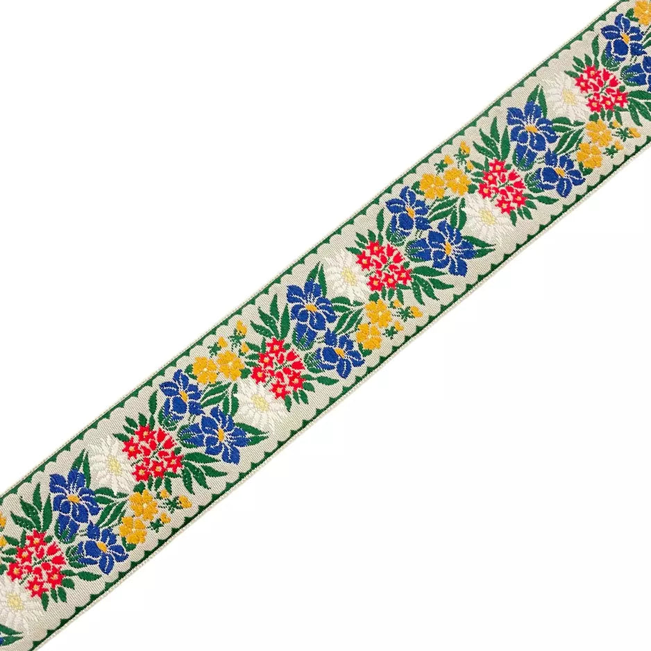 Ruban Jacquard 50 mm - Edelweiss Blanc et Vert