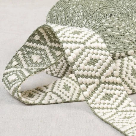 Sangle Éthnique 38 mm - Écru et Vert