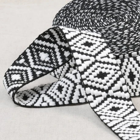 Sangle Éthnique 38 mm - Noir et Blanc