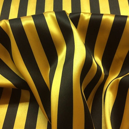 Tissu Satin - Rayé Jaune et Noir