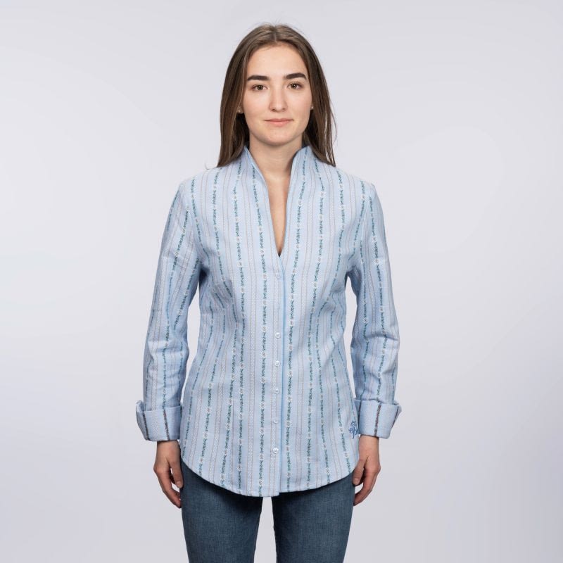 Blouse Damme Edelweiss avec Col Montant- Bleu