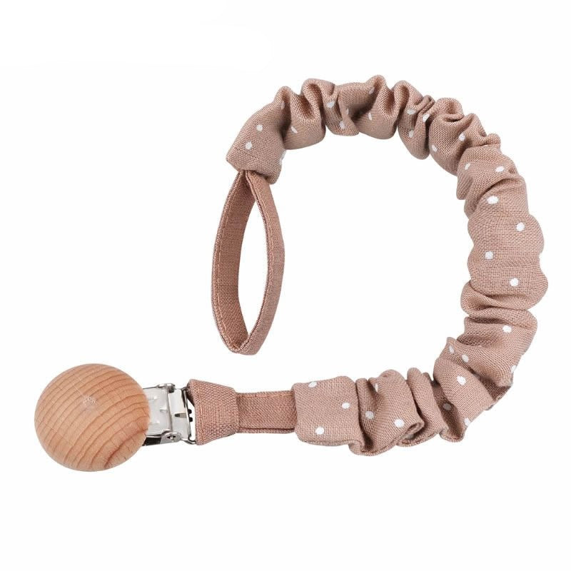 Attache-sucette - Dusty Rose avec Pois Blancs