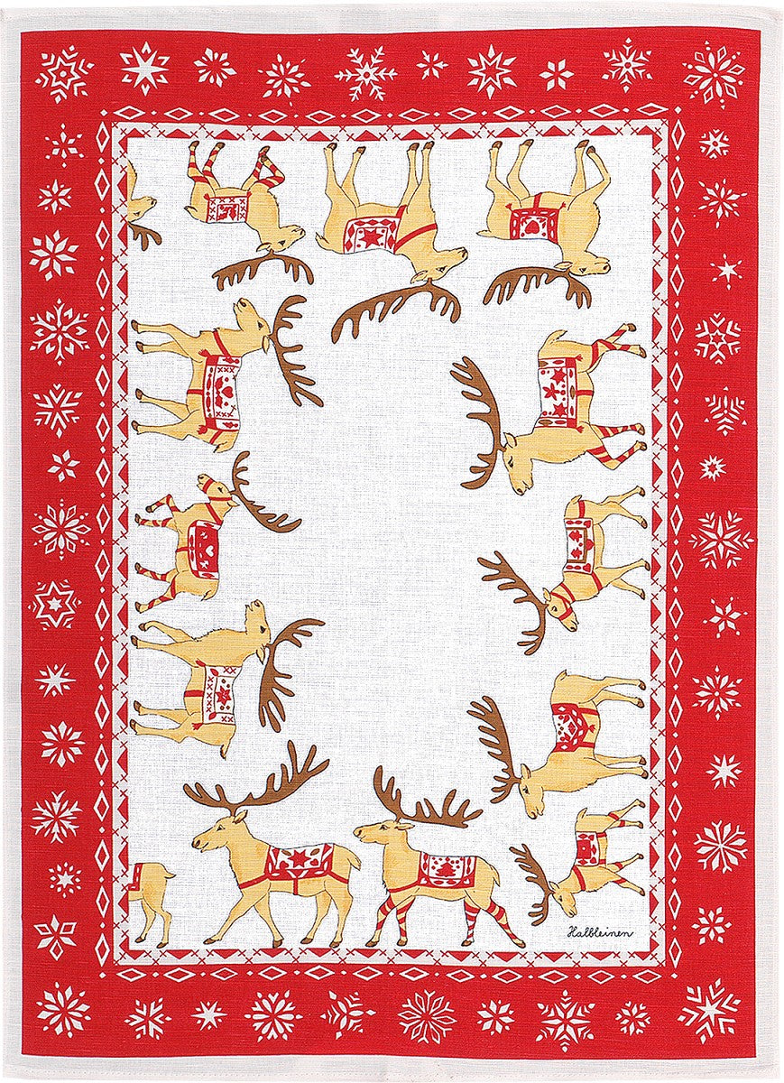 Linge de Cuisine Mi-Fil Noël -Cerfs et Flocons