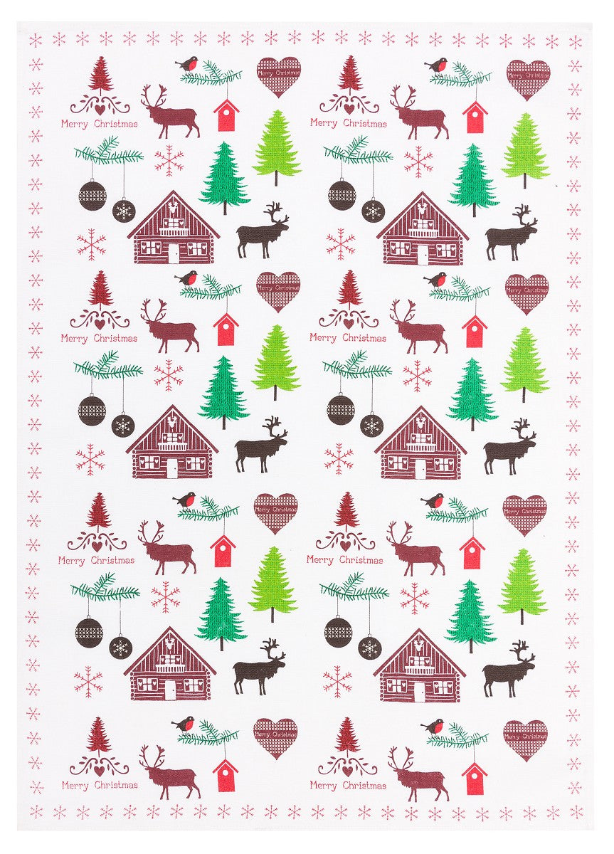 Linge de Cuisine Mi-Fil Noël -Blockhütte