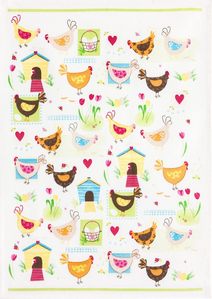 Linge de Cuisine Mi-Fil- Poules Colorés II