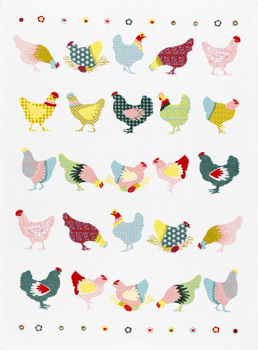Linge de Cuisine Mi-Fil- Poules Colorés