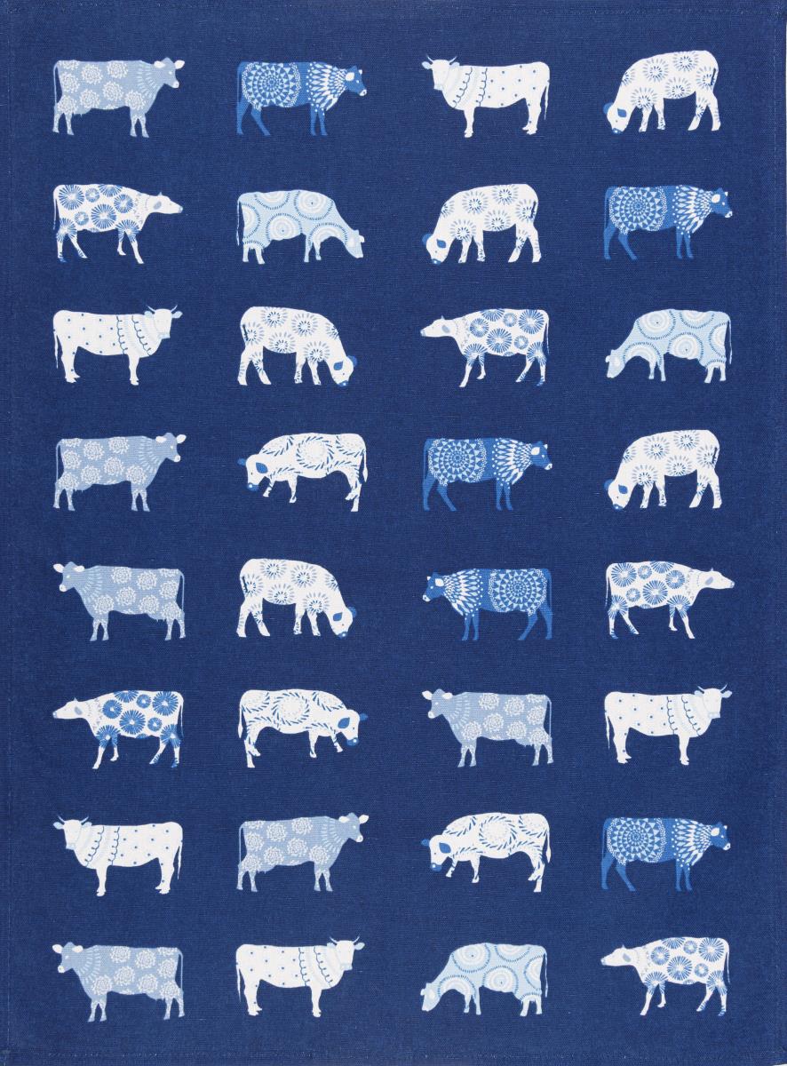 Linge de Cuisine Mi-Fil - Vaches Bleu