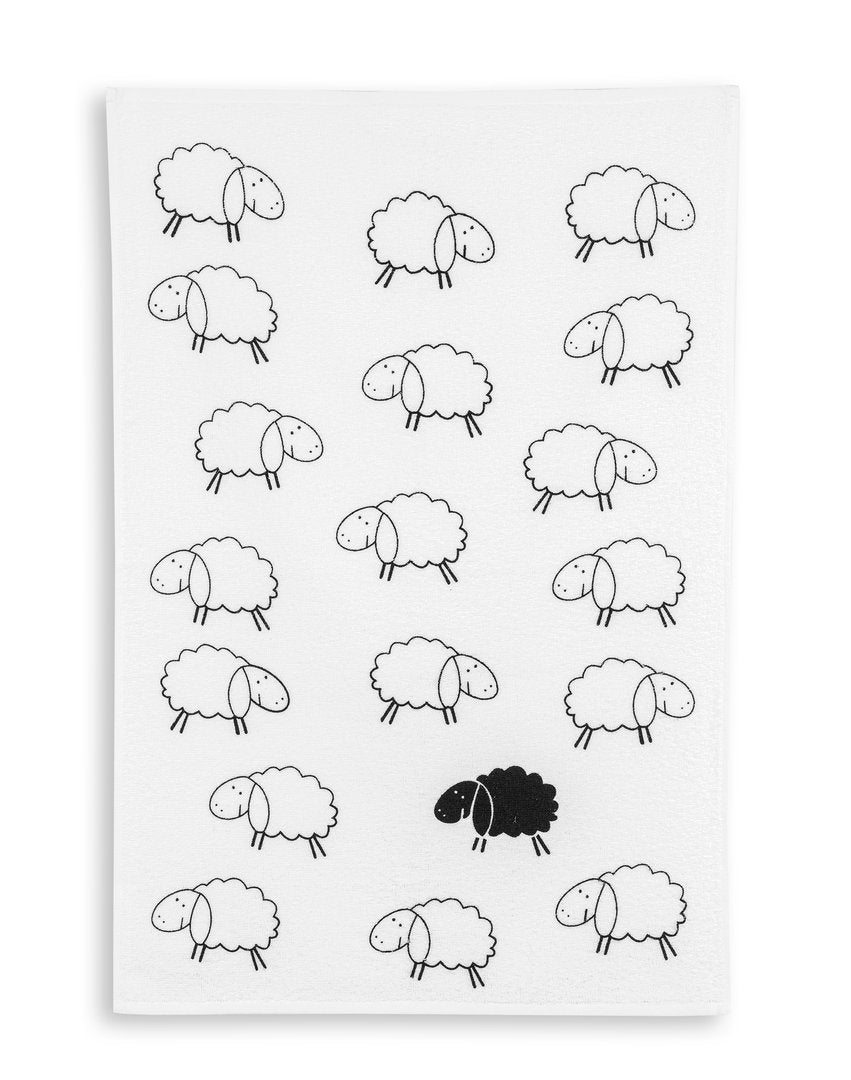 Linge de Cuisine Éponge- Moutons Blanc et Noir