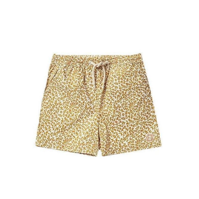 Short de Bain Nylon Recyclé- Fleurs Jaune