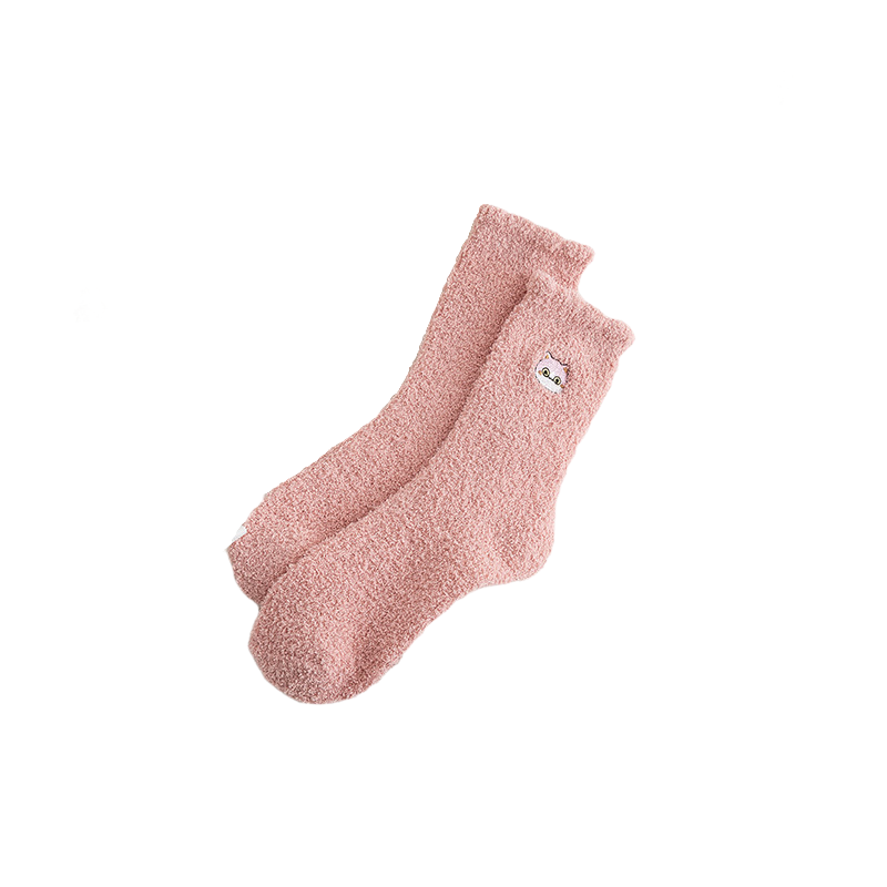 Chaussettes douces - Chat Brodé Rose