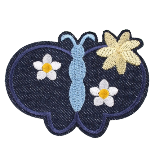 Patch Thermocollant - Papillon et Fleurs en Jeans Medium