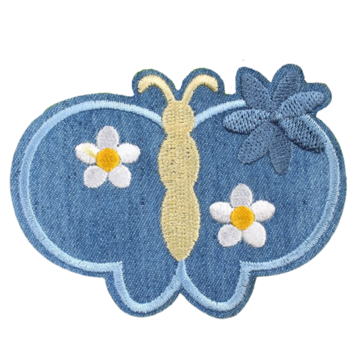 Patch Thermocollant - Papillon et Fleurs en Jeans Clair