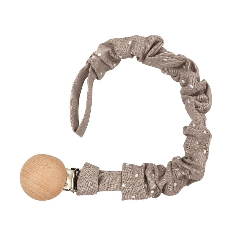 Attache-sucette - Taupe avec Pois Blancs