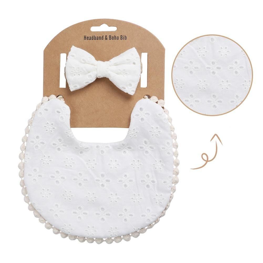 Bavoir avec Headband - Broderie Blanc