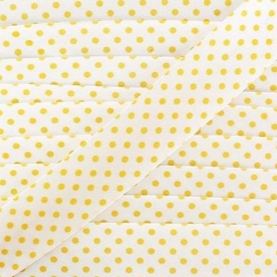 Biais 20/40 mm - Pois Jaune en Fond Blanc