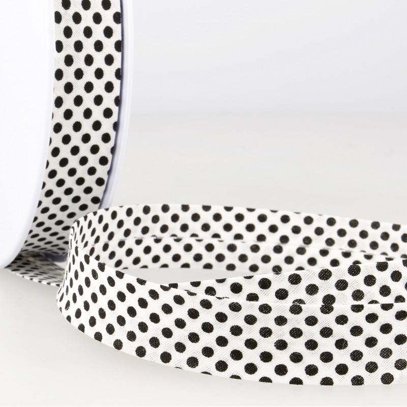 Biais 20/40 mm - Pois Noir en Fond Blanc