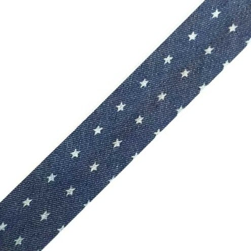Biais PolyCoton 25/50 mm - Étoiles en Fond Jeans