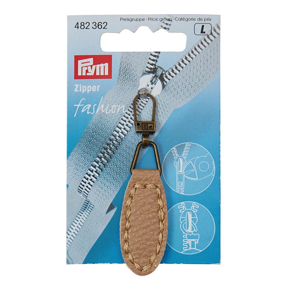 Tirette « Fashion-Zipper », cuir, ovale, beige