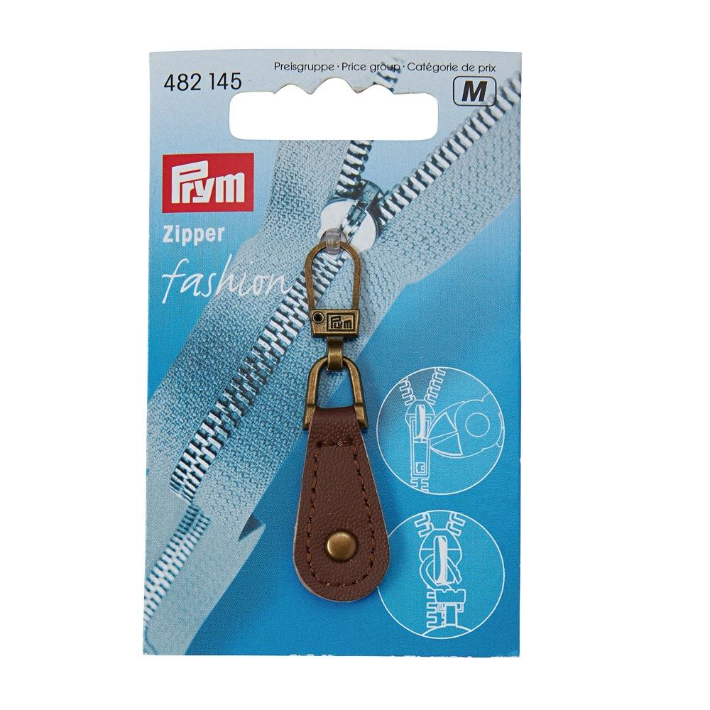 Tirette « Fashion-Zipper », imitation cuir, rond, Brun