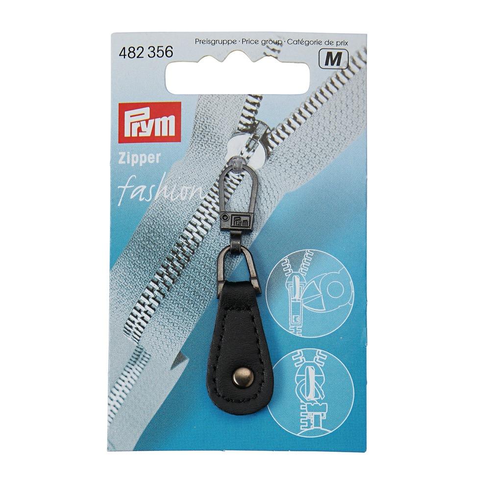 Tirette « Fashion-Zipper », imitation cuir, rond, Noir