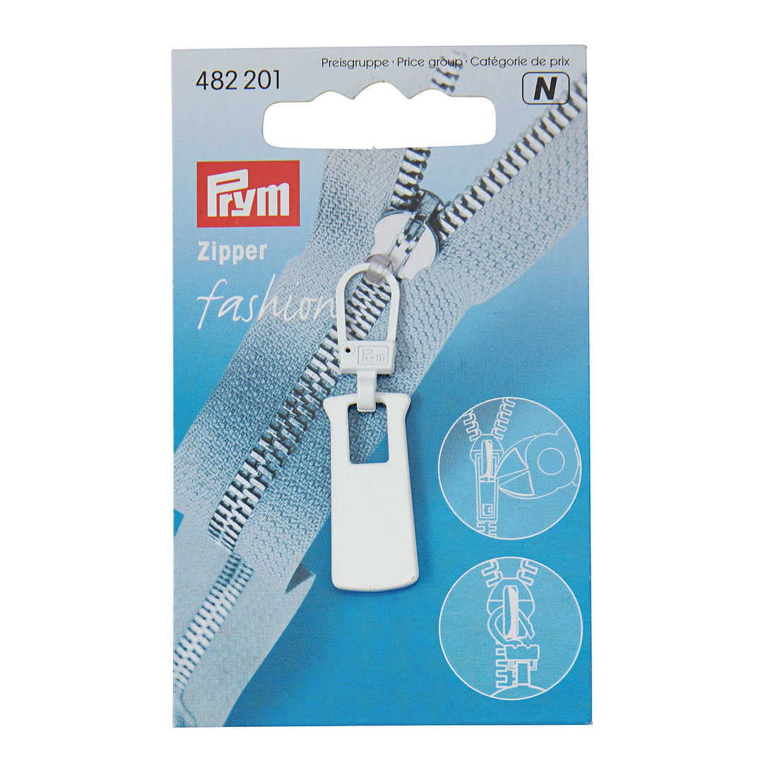 Tirette « Fashion-Zipper », métal, rectangulaire, blanc