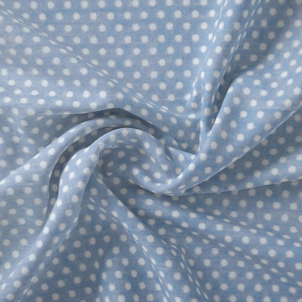 Tissu Coton - Pois Blancs/Bleu Ciel - Biner Pinaton