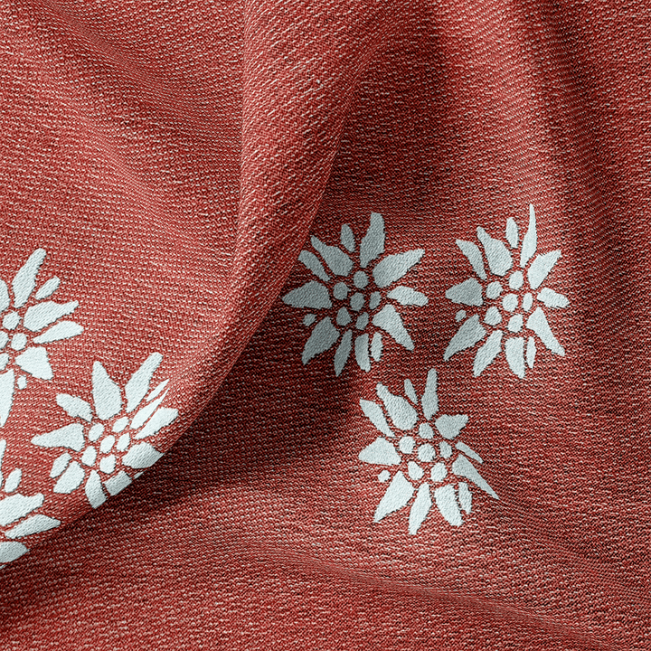 Tissu Jacquard - Edelweiss Blanc en Fond Rouge