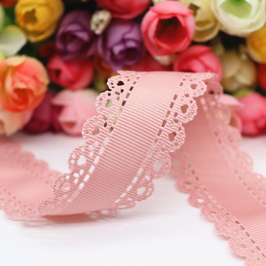 Ruban Gros-Grain- Coeurs decoupés Dusty-Rose