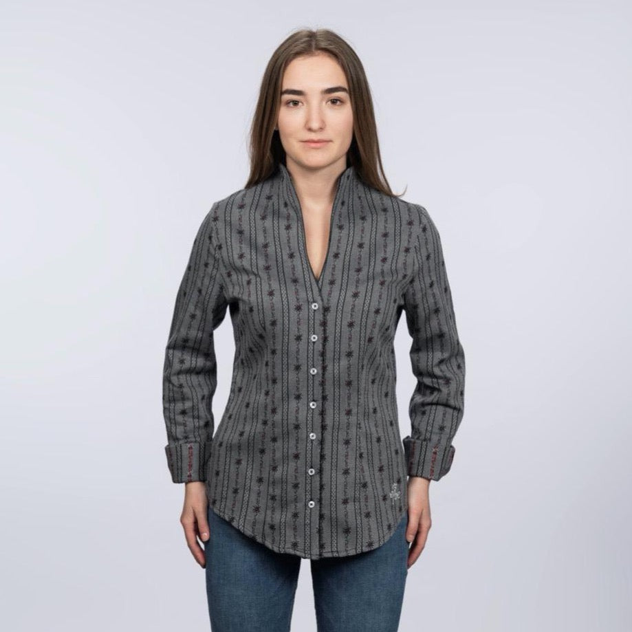 Blouse Damme Edelweiss avec Col Montant- Anthracite