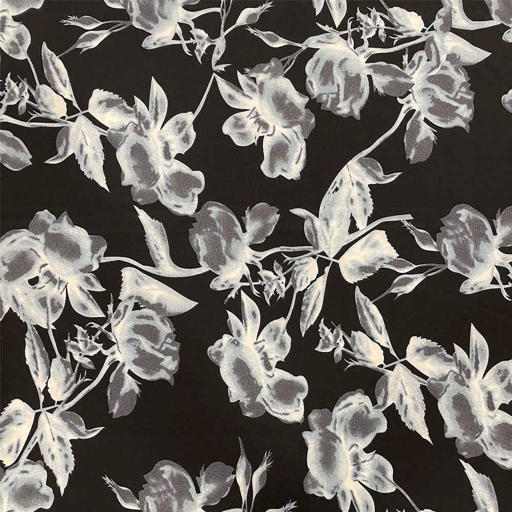 Tissu Viscose - Fleurs Noir et Blanc