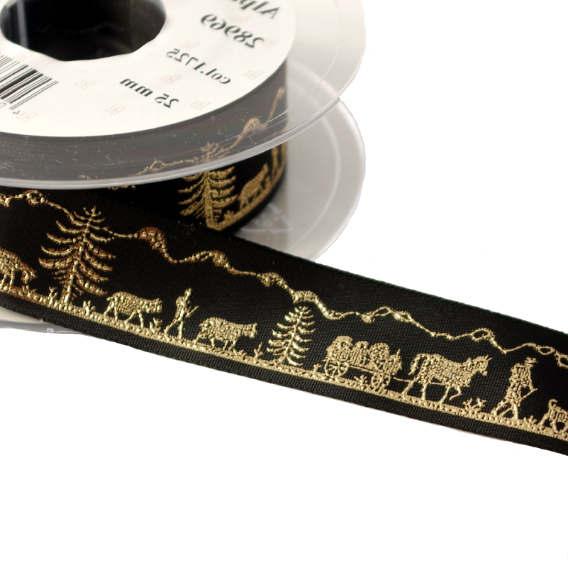 Ruban Fantaisie 15 mm,25 mm - Découpage Suisse Noir