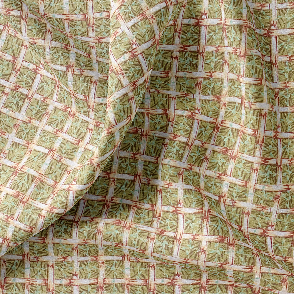 Tissu Coton - Carreaux et Feuilles