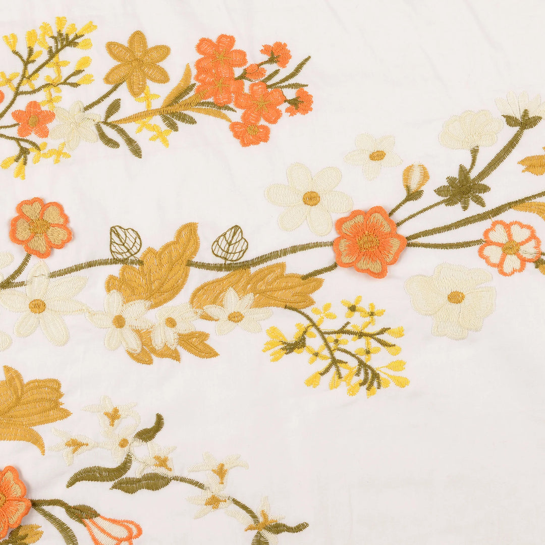 Tissu voile de coton- brodé fleurs printemps - Biner Pinaton