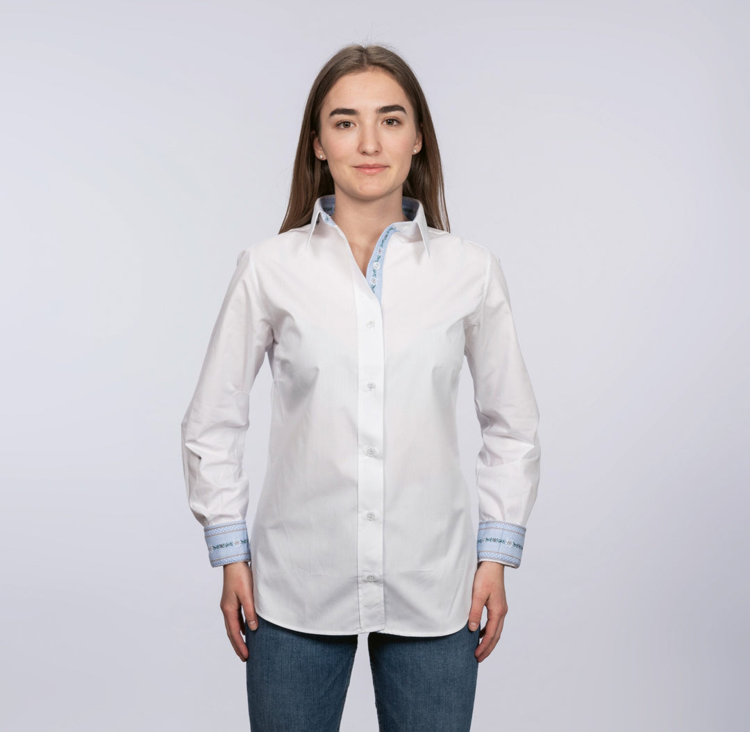 Chemise femme col et maches edelweiss- Bleu