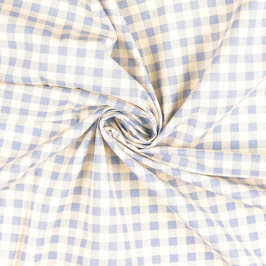 Tissu Coton - Vichy Carreaux Bleu/Blanc Cassé