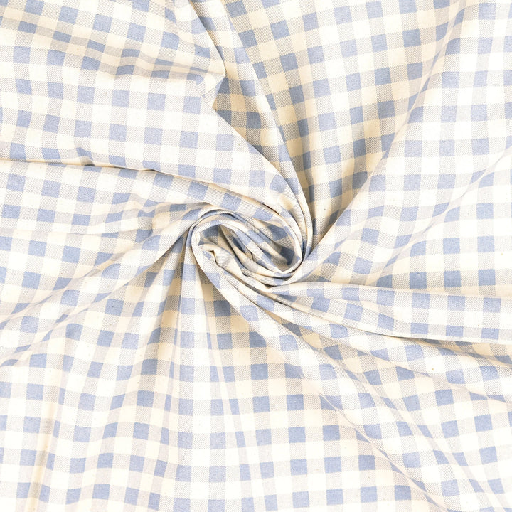 Tissu Coton - Vichy Carreaux Bleu/Blanc Cassé