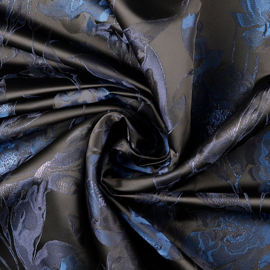 Tissu Jacquard- Fleurs Brocade Bleu