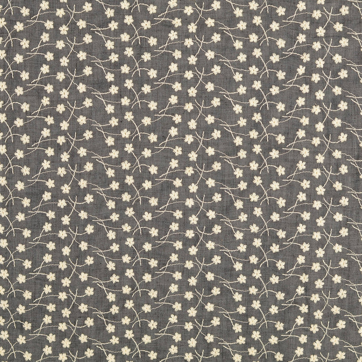 Tissu Coton Brodé- Fleurs en Fond Gris