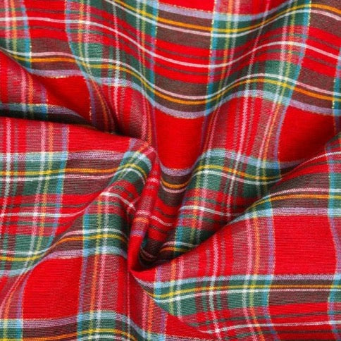 Tissu Tartan - Écossais Vert et Rouge, avec Doré